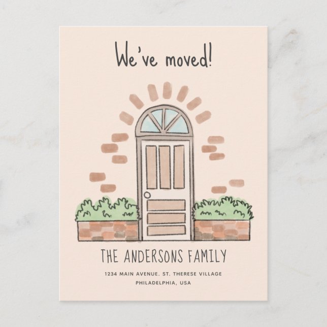 Aquarellbraun Tür spielend, wir haben Creme bewegt Ankündigungspostkarte (Vorderseite)
