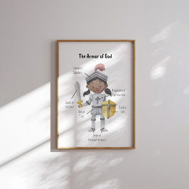 Aquarellbraune Hautmädchen, die Rüstung Gottes dru Poster