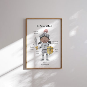 Aquarellbraune Hautmädchen, die Rüstung Gottes dru Poster