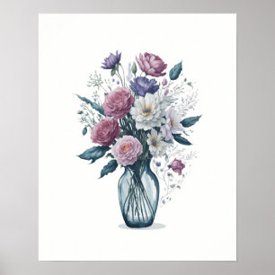 Aquarellbraut von Blume in Glasvase Poster