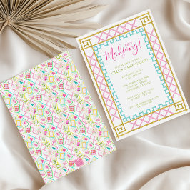 Aquarellbright Mahjong Tiles & Bamboo Party Einladung