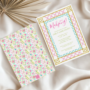 Aquarellbright Mahjong Tiles & Bamboo Party Einladung