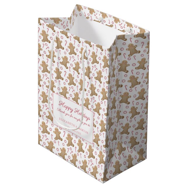 Aquarellbrötchen Candy Canes Frohe Weihnachten Mittlere Geschenktüte (Vorderseite Schrägansicht)