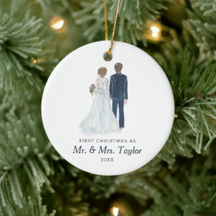 Aquarellbrücke & Groom Personalisiert Mr. & Mrs. Keramik Ornament