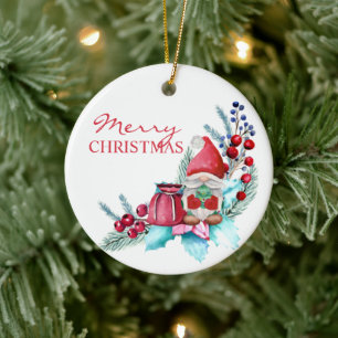 Aquarellbrunnen mit Weihnachtsbaum Keramik Ornament