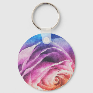 Aquarellbrunnenbogen-Rose Schlüsselanhänger
