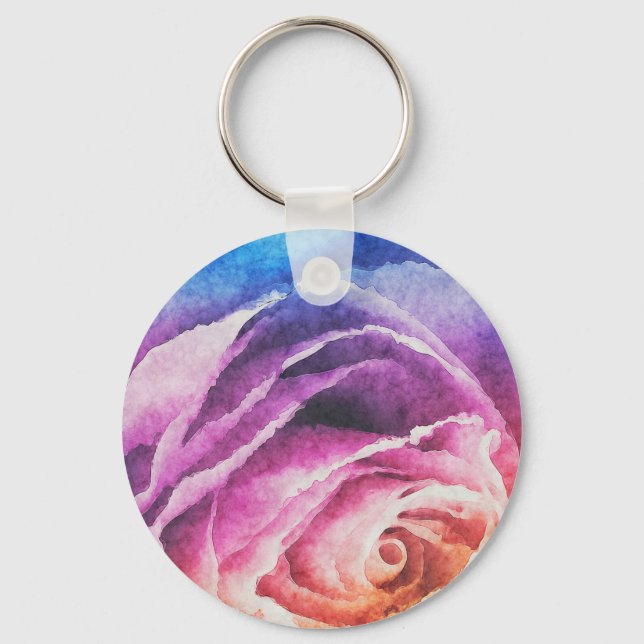 Aquarellbrunnenbogen-Rose Schlüsselanhänger (Vorderseite)