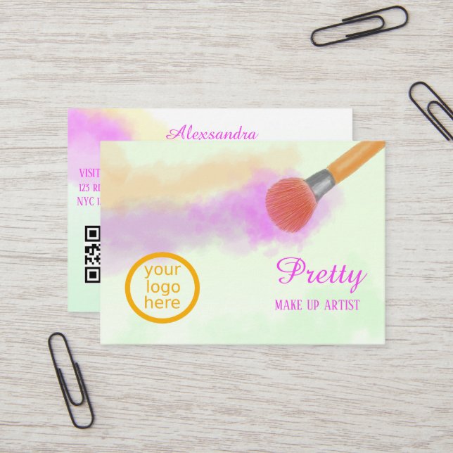 Aquarellbrush Beauty Make-up Visitenkarte (Vorderseite/Rückseite Beispiel)