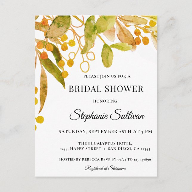 Aquarellbrust Brautdusche Einladung Postkarte (Vorderseite)