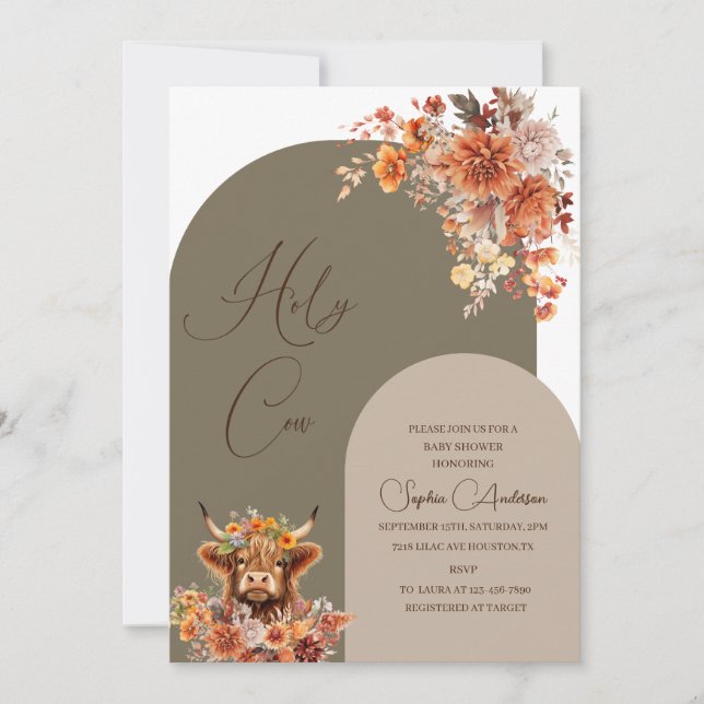 Aquarellbrust Hochland Kuh Babydusche Einladung (Vorderseite)