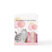 Aquarellbuch Lover Cat and Books Birthday Card