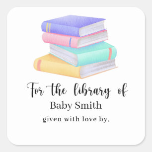 Aquarellbücher - Babyduschbibliothek Quadratischer Aufkleber
