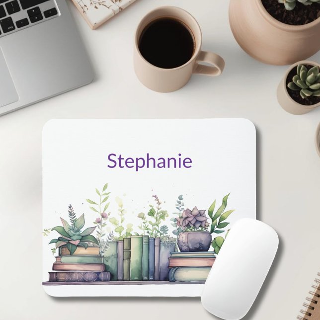 Aquarellbücher und Pflanzen Personalized Mousepad (Von Creator hochgeladen)