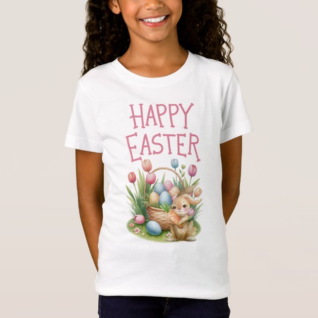 Aquarellbunny & Tulip "Happy Oaster" T-Shirt für K (Vorderseite)