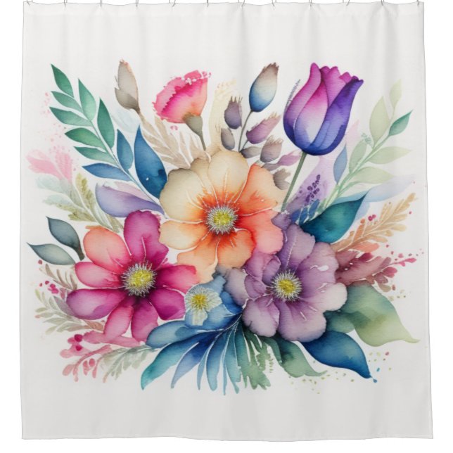 Aquarellbuntbart von Blume Duschvorhang (Vorderseite)