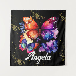 Aquarellbutterfische Farbige Imitate Goldname Wandteppich