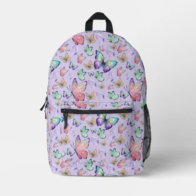 Aquarellbutterfische Nahtlose Muster Lila Bedruckter Rucksack (Vorderseite)