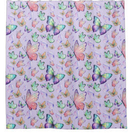 Aquarellbutterfische Nahtlose Muster Lila Duschvorhang