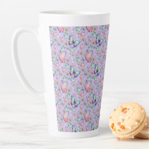 Aquarellbutterfische Nahtlose Muster Lila Milchtasse