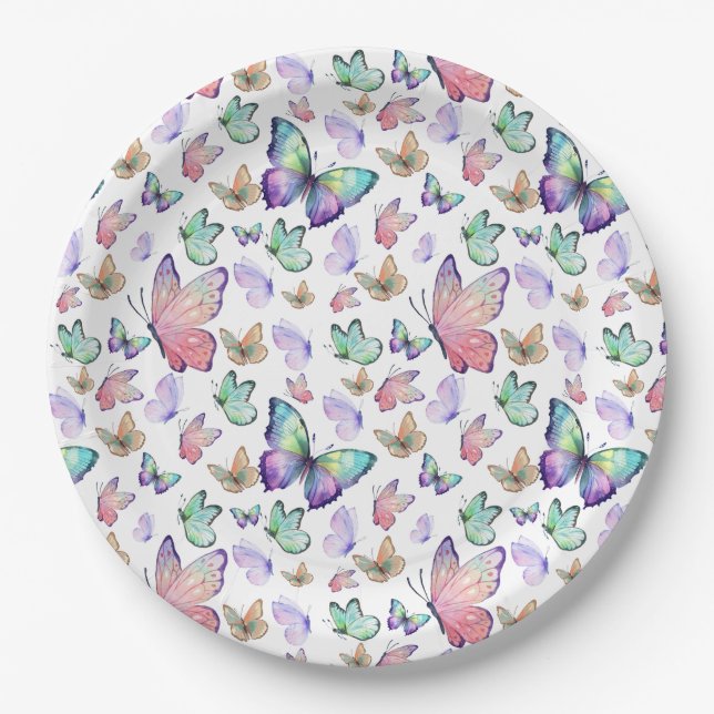 Aquarellbutterfische Nahtloses Muster Pappteller (Vorderseite)