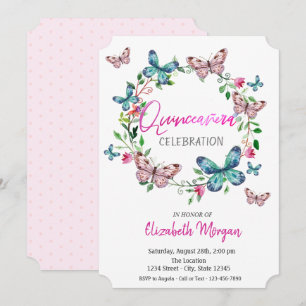Aquarellbutterfische Rosa Punkte Quinceanera Einladung