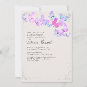 Aquarellbutterfische Silver Confetti Quinceanera Einladung