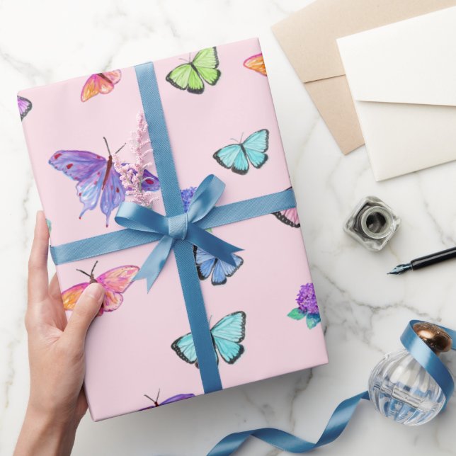 Aquarellbutterfische und Hydrangeas Geschenkpapier (Schenken)