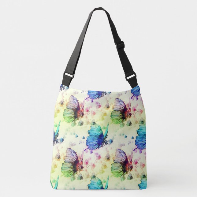 Aquarellbutterfliegen Cross-Body-Bag Tragetaschen Mit Langen Trägern (Vorderseite)