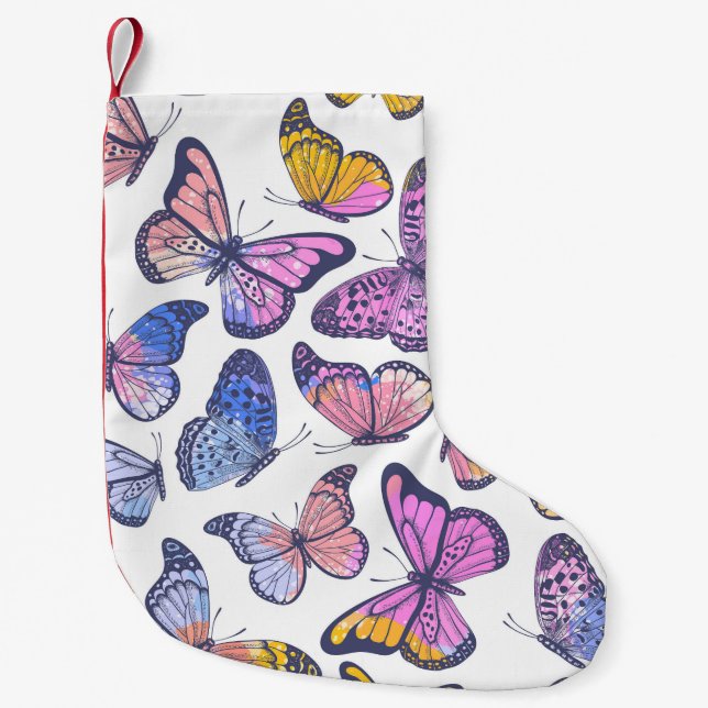 Aquarellbutterfliegen: Pastellfarbenes Vintages Mu Kleiner Weihnachtsstrumpf (Vorderseite)