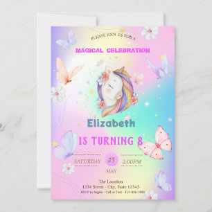 Aquarellbutterfliegen Unicorn Holographic Einladung