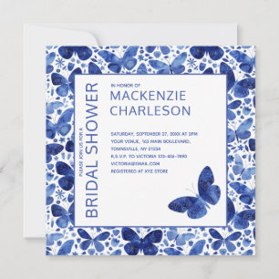 Aquarellbutterfly Blue Bridal Dusche Einladung