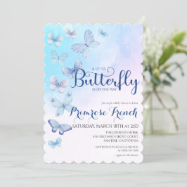 Aquarellbutterfly Elegantes Script Baby Dusche in Einladung
