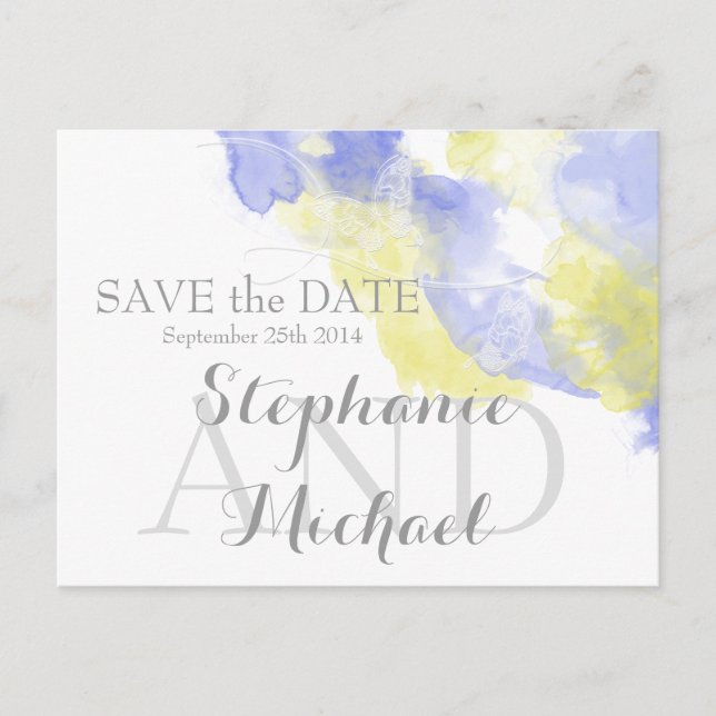 Aquarellbutterfly Periwinkle Lemon Rette das Dat Ankündigungspostkarte (Vorderseite)