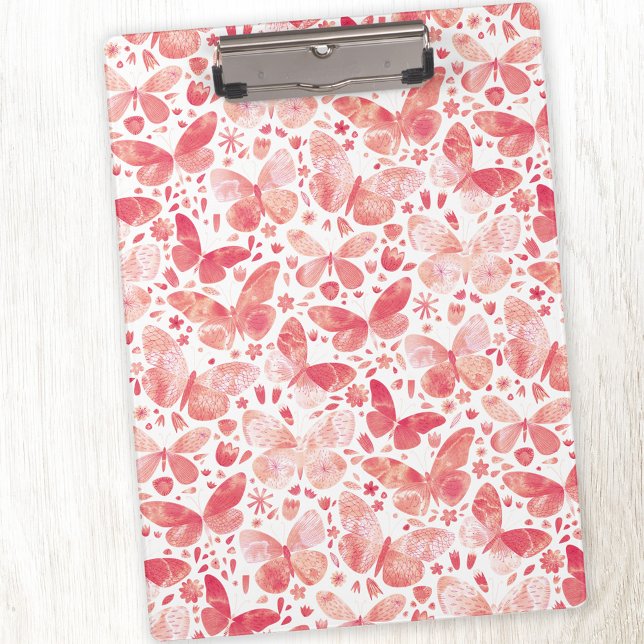 Aquarellbutterfly Rosa Muster Klemmbrett (Coral peach blush pink watercolor butterfly pattern clipboard)