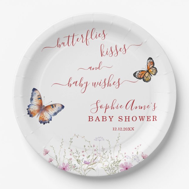 Aquarellbutterfly Wildblumen Kinderdusche Pappteller (Vorderseite)