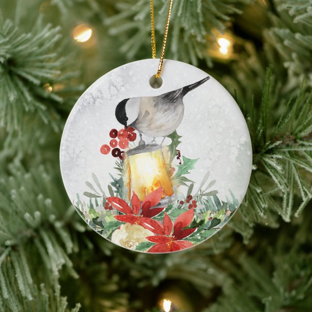 Aquarellchickadee und Laternengebirge Keramik Keramik Ornament (Baum)
