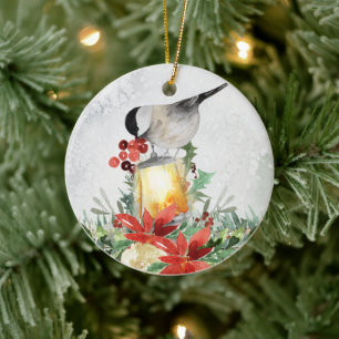 Aquarellchickadee und Laternengebirge Keramik Ornament