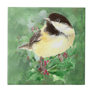 Aquarellchickadee-Vogel-Tier-Kunst Fliese