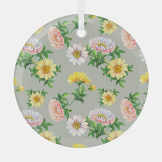 Aquarellchrysanthemen, nahtlose Blumenmuster Ornament Aus Glas