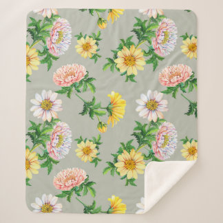 Aquarellchrysanthemen, nahtlose Blumenmuster Sherpadecke