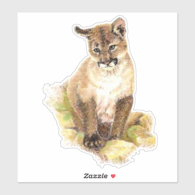 Aquarellcougar, Puma, Mountain Lion Cub Animal Aufkleber (Blatt)