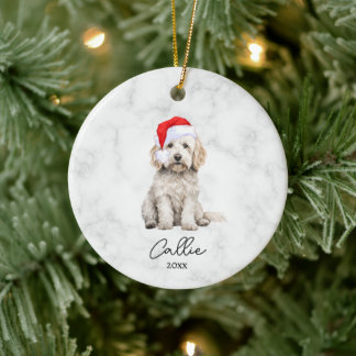 Aquarellcreme Parti Goldendoodle Dog Malerei Keramik Ornament