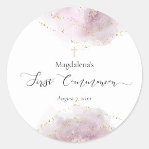 Aquarelldekor First Communion Girl Runder Aufkleber