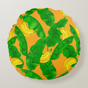 Aquarelldesign mit Bananen und Blättern Rundes Kissen