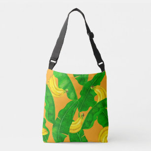 Aquarelldesign mit Bananen und Blättern Tragetaschen Mit Langen Trägern