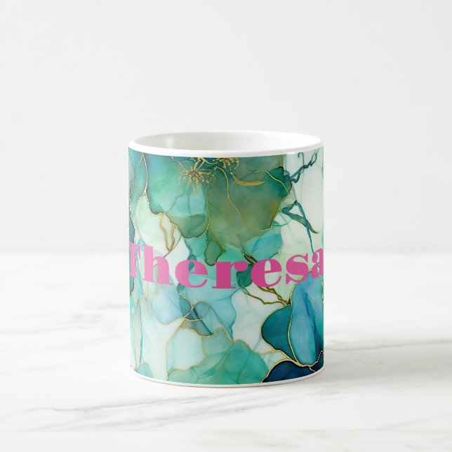 Aquarelldesign mit persönlichem Namen für Blume Kaffeetasse (Mittel)