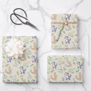Aquarelldinosaurier auf graugelb geschenkpapier set