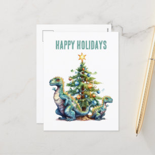 Aquarelldinosaurier Weihnachtsbaum Feiertagspostkarte