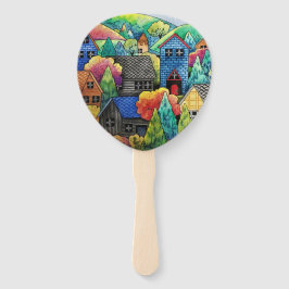 Aquarelldorf mit bunten Häusern Fächer