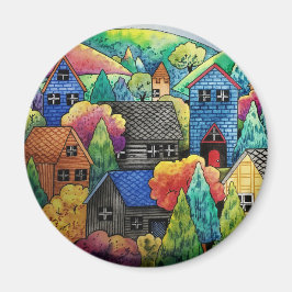 Aquarelldorf mit bunten Häusern Magnet